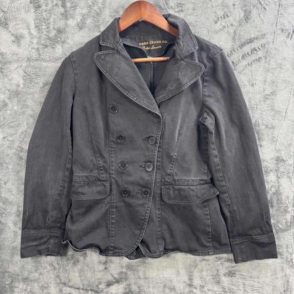 Lauren Ralph Lauren Black Denim Double Breasted Blazer Jacket Women Medium